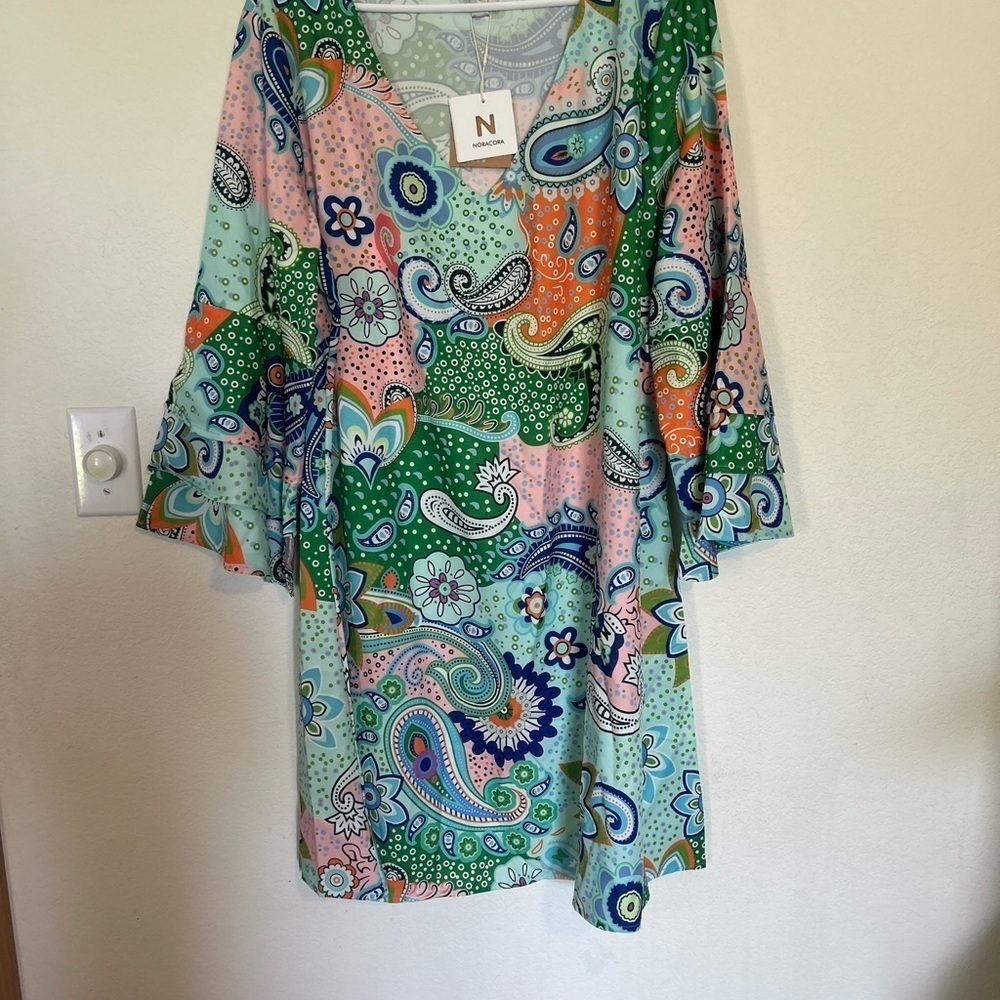 NWT NORACORA XXL Boho V-Neck Tunic Mini Dress Multicolor Paisley Dress